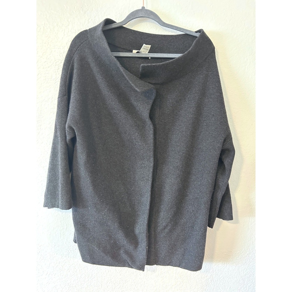 DemyLee New York Wool Cashmere Blend Funnel Neck Cardigan Jacket Grey SZ L